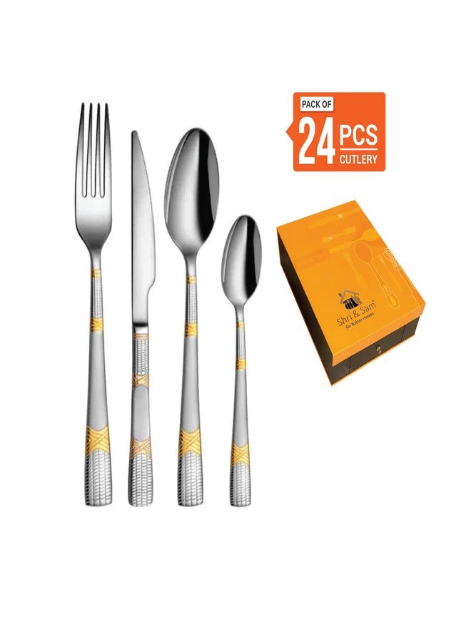 Shri & Sam Lush Stainless Steel Cutlery Set, 24-Pieces, Silver - Image 2